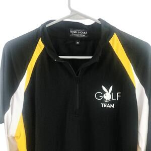 Playboy Golf L/S Polo 1/4 Zip Black Yellow Wicking Quick Dry Breathable
